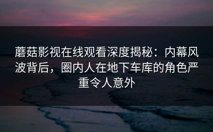 蘑菇影视在线观看深度揭秘:内幕风波背后,圈内人在地下车库的角色严重令人意外 蘑菇影视在线观看深度揭秘:内幕风波背后,圈内人在地下车库的角色严重令人意外